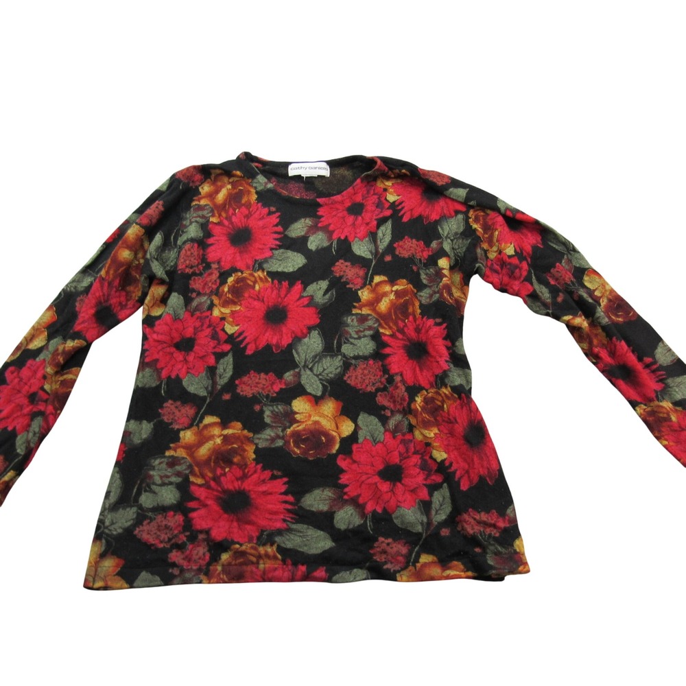 Cathy Daniels  Floral Long Sleeve Top Red‎ Gold Black Large